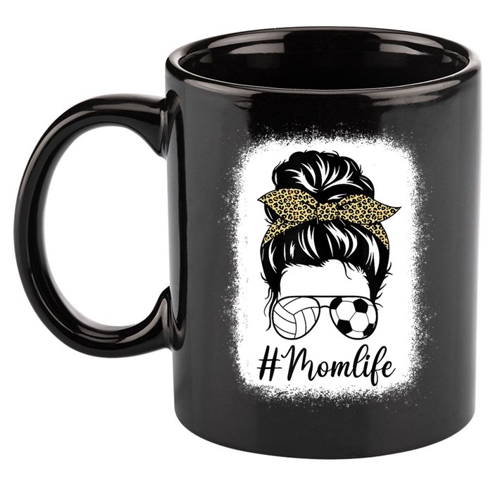 Mothers Day Volleyball And Soccer Mom Life Messy Bun Leopard 11oz C Handle Ceramic Mug