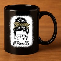 Mothers Day Volleyball And Soccer Mom Life Messy Bun Leopard 11oz C Handle Ceramic Mug