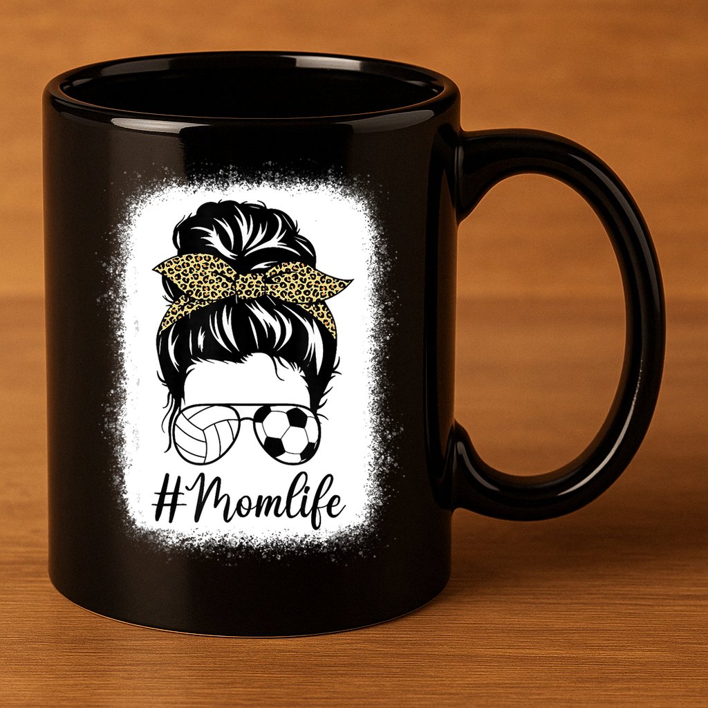 Mothers Day Volleyball And Soccer Mom Life Messy Bun Leopard 11oz C Handle Ceramic Mug