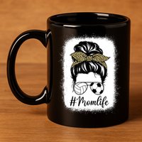 Mothers Day Volleyball And Soccer Mom Life Messy Bun Leopard 11oz C Handle Ceramic Mug