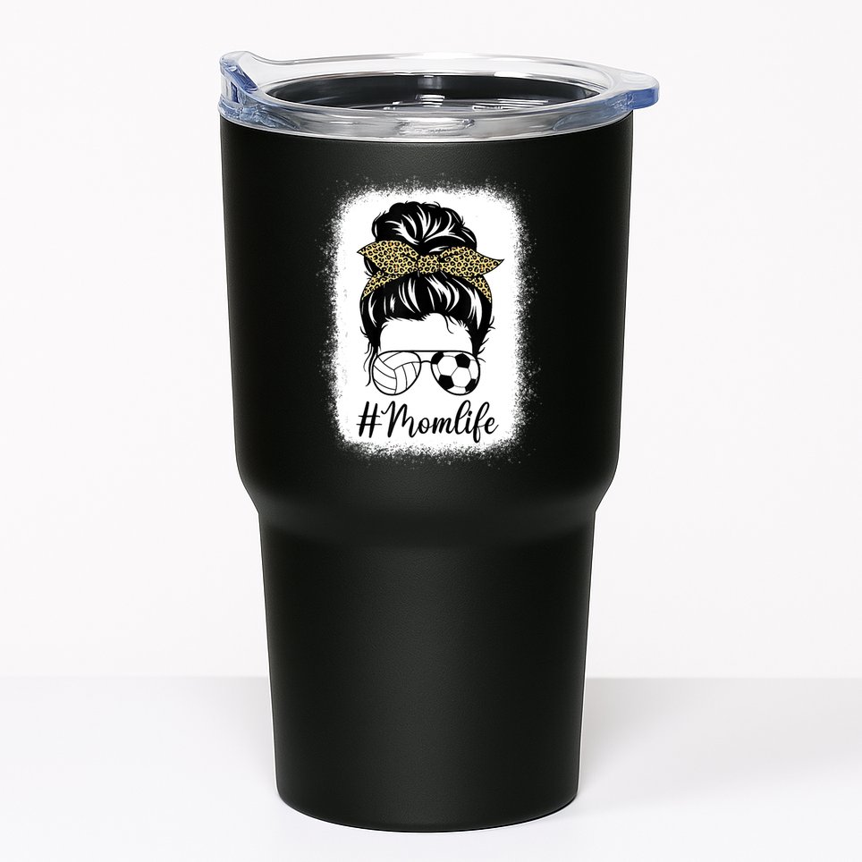 Mothers Day Volleyball And Soccer Mom Life Messy Bun Leopard Tumbler