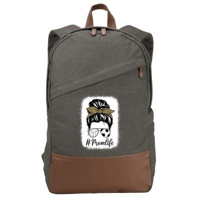 Mothers Day Volleyball And Soccer Mom Life Messy Bun Leopard Cotton Canvas Backpack