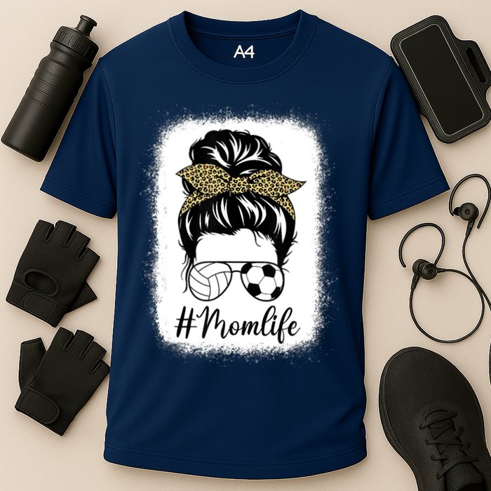Mothers Day Volleyball And Soccer Mom Life Messy Bun Leopard Cooling Performance Crew T-Shirt