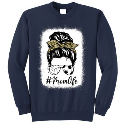 Mothers Day Volleyball And Soccer Mom Life Messy Bun Leopard Sweatshirt