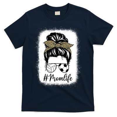 Mothers Day Volleyball And Soccer Mom Life Messy Bun Leopard T-Shirt