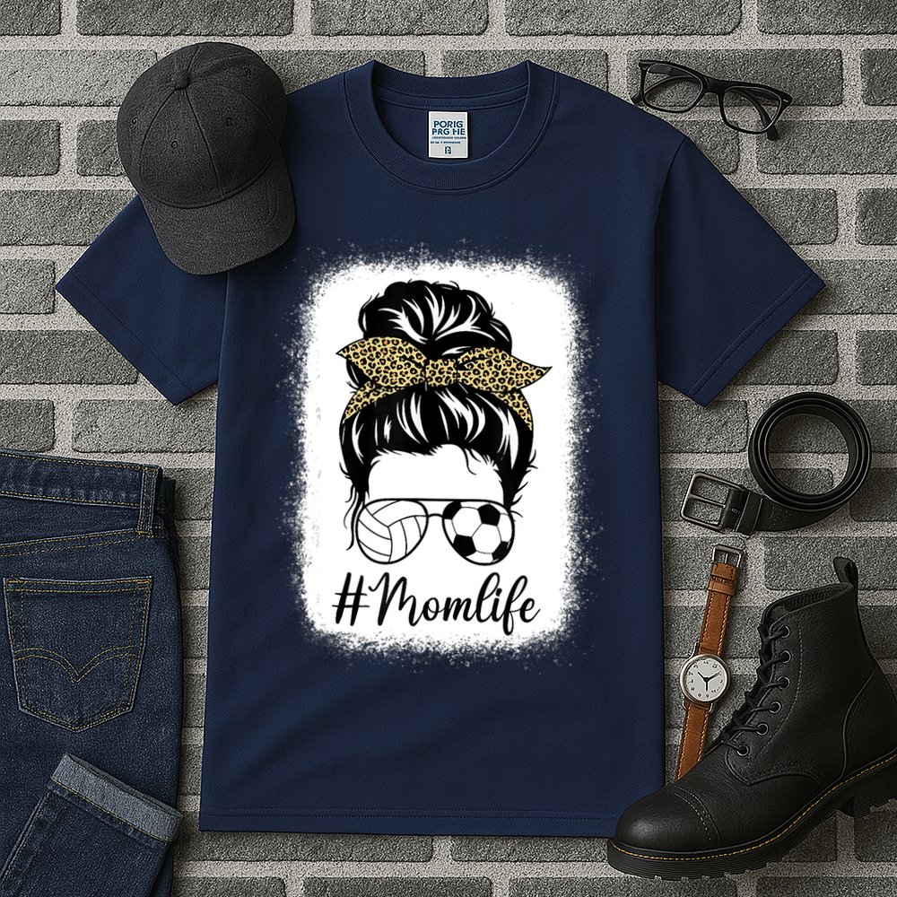 Mothers Day Volleyball And Soccer Mom Life Messy Bun Leopard Tall T-Shirt
