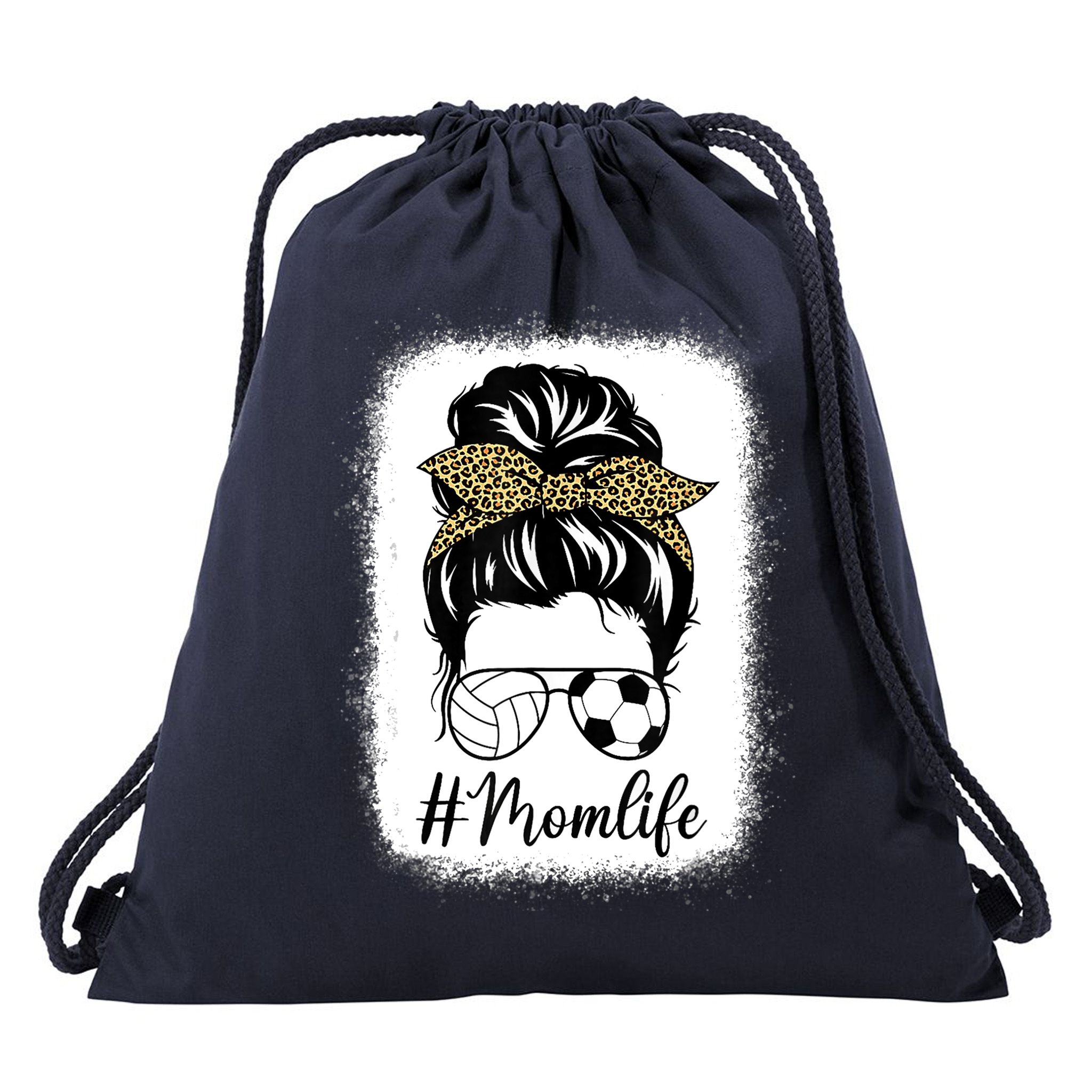 Mothers Day Volleyball And Soccer Mom Life Messy Bun Leopard Drawstring Bag