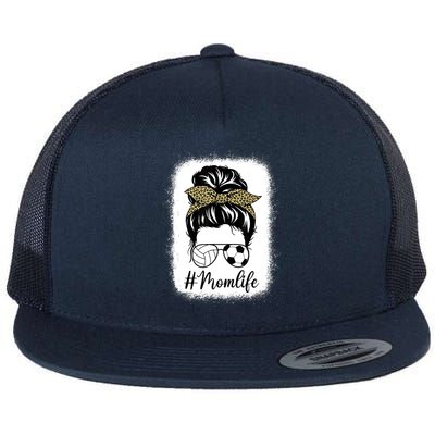 Mothers Day Volleyball And Soccer Mom Life Messy Bun Leopard Flatbill Hat