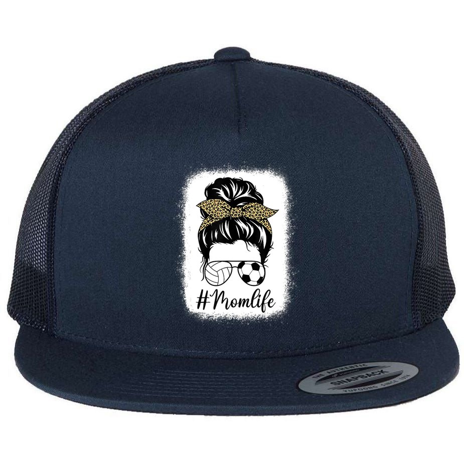Mothers Day Volleyball And Soccer Mom Life Messy Bun Leopard Flat Bill Trucker Hat