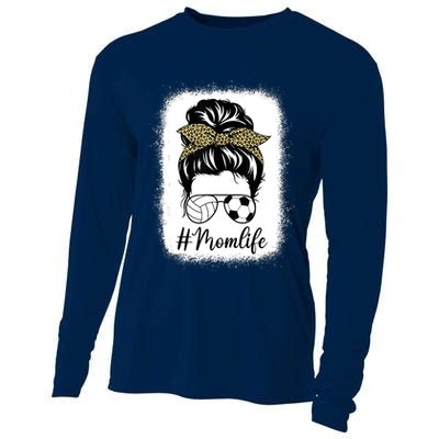 Mothers Day Volleyball And Soccer Mom Life Messy Bun Leopard Cooling Performance Long Sleeve Crew