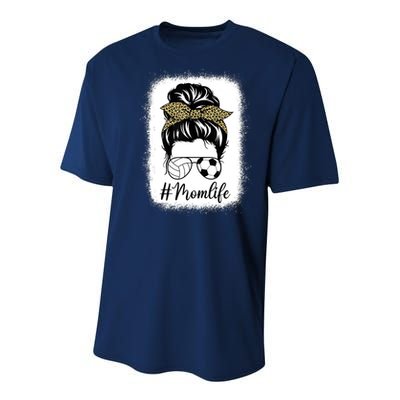 Mothers Day Volleyball And Soccer Mom Life Messy Bun Leopard Youth Performance Sprint T-Shirt