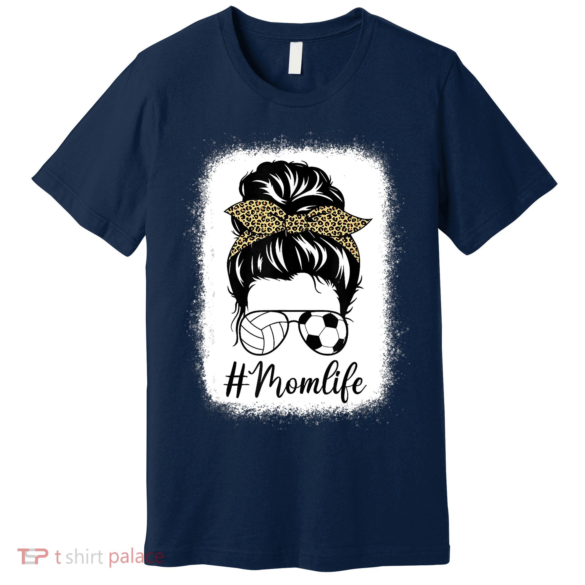Mothers Day Volleyball And Soccer Mom Life Messy Bun Leopard Premium T-Shirt