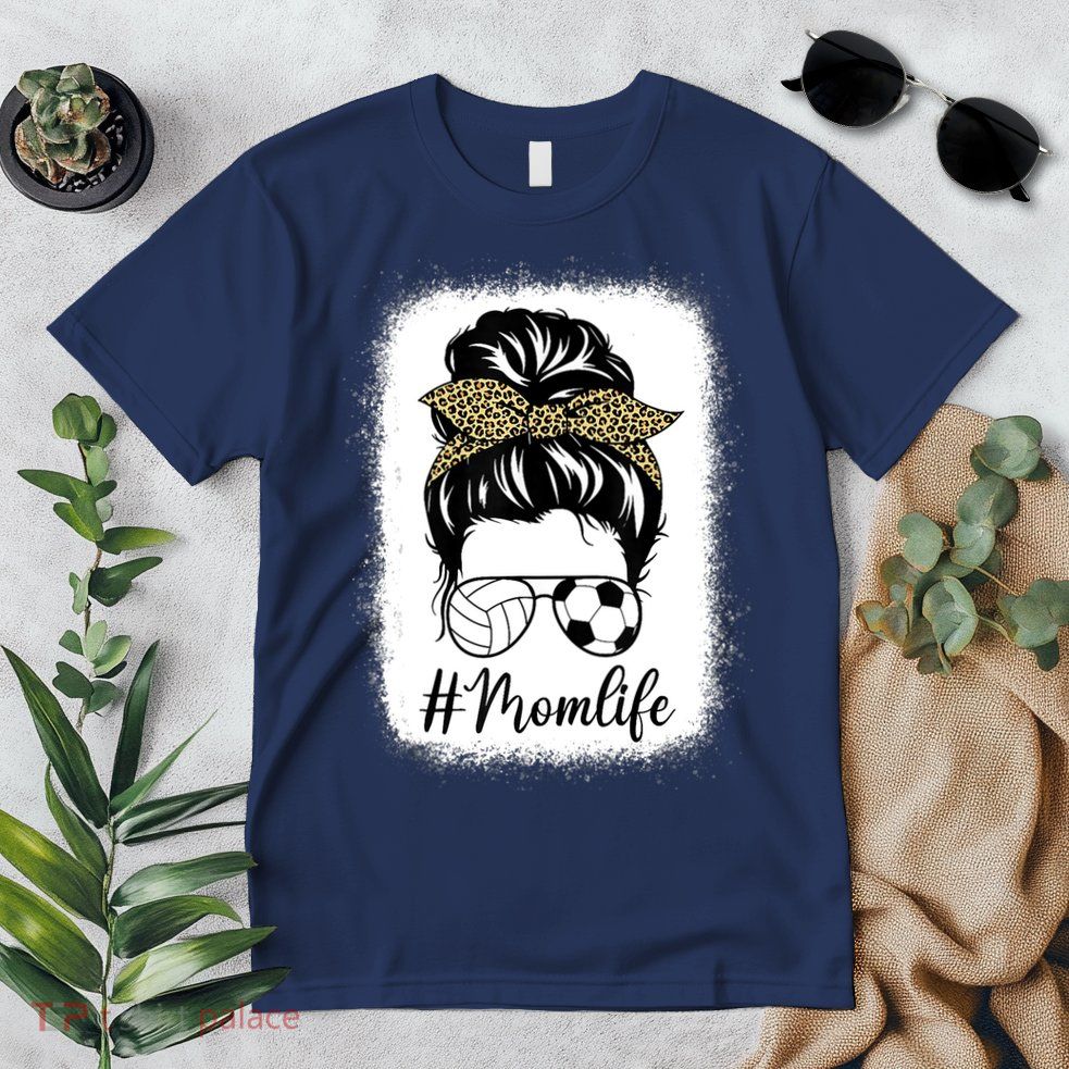 Mothers Day Volleyball And Soccer Mom Life Messy Bun Leopard Premium T-Shirt
