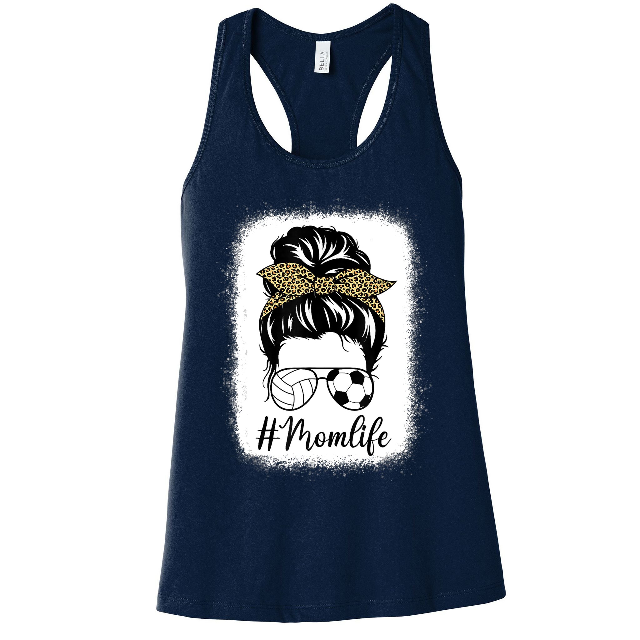 Mothers Day Volleyball And Soccer Mom Life Messy Bun Leopard Womens Tank Top