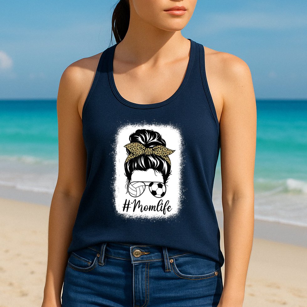 Mothers Day Volleyball And Soccer Mom Life Messy Bun Leopard Womens Tank Top
