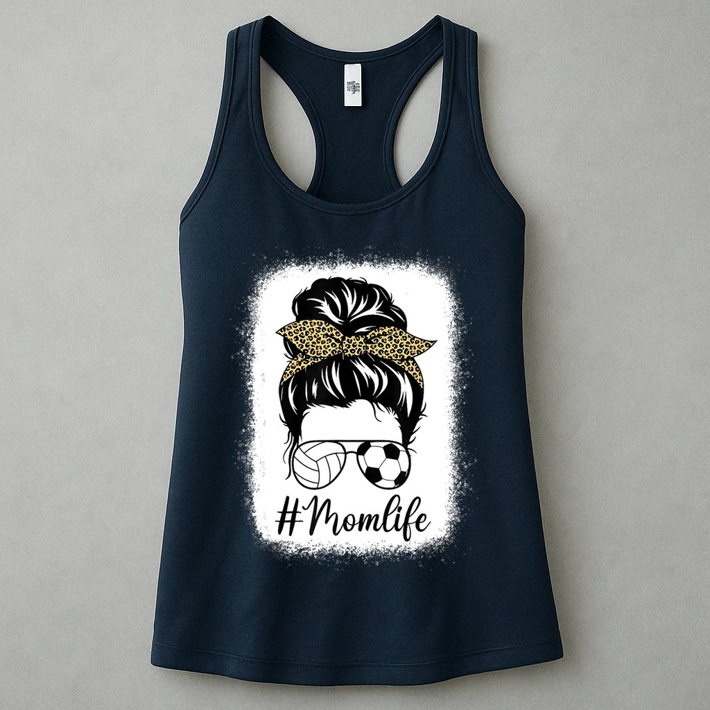 Mothers Day Volleyball And Soccer Mom Life Messy Bun Leopard Womens Tank Top
