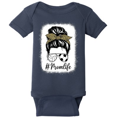 Mothers Day Volleyball And Soccer Mom Life Messy Bun Leopard Baby Bodysuit