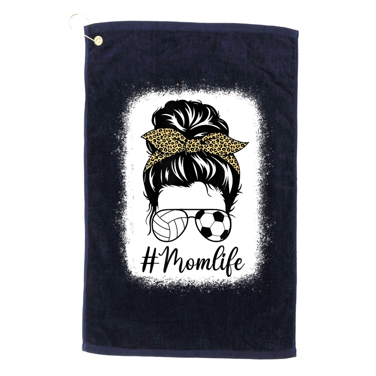 Mothers Day Volleyball And Soccer Mom Life Messy Bun Leopard Golf Towel