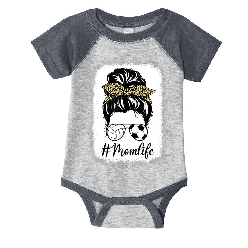 Mothers Day Volleyball And Soccer Mom Life Messy Bun Leopard Infant Baby Jersey Bodysuit