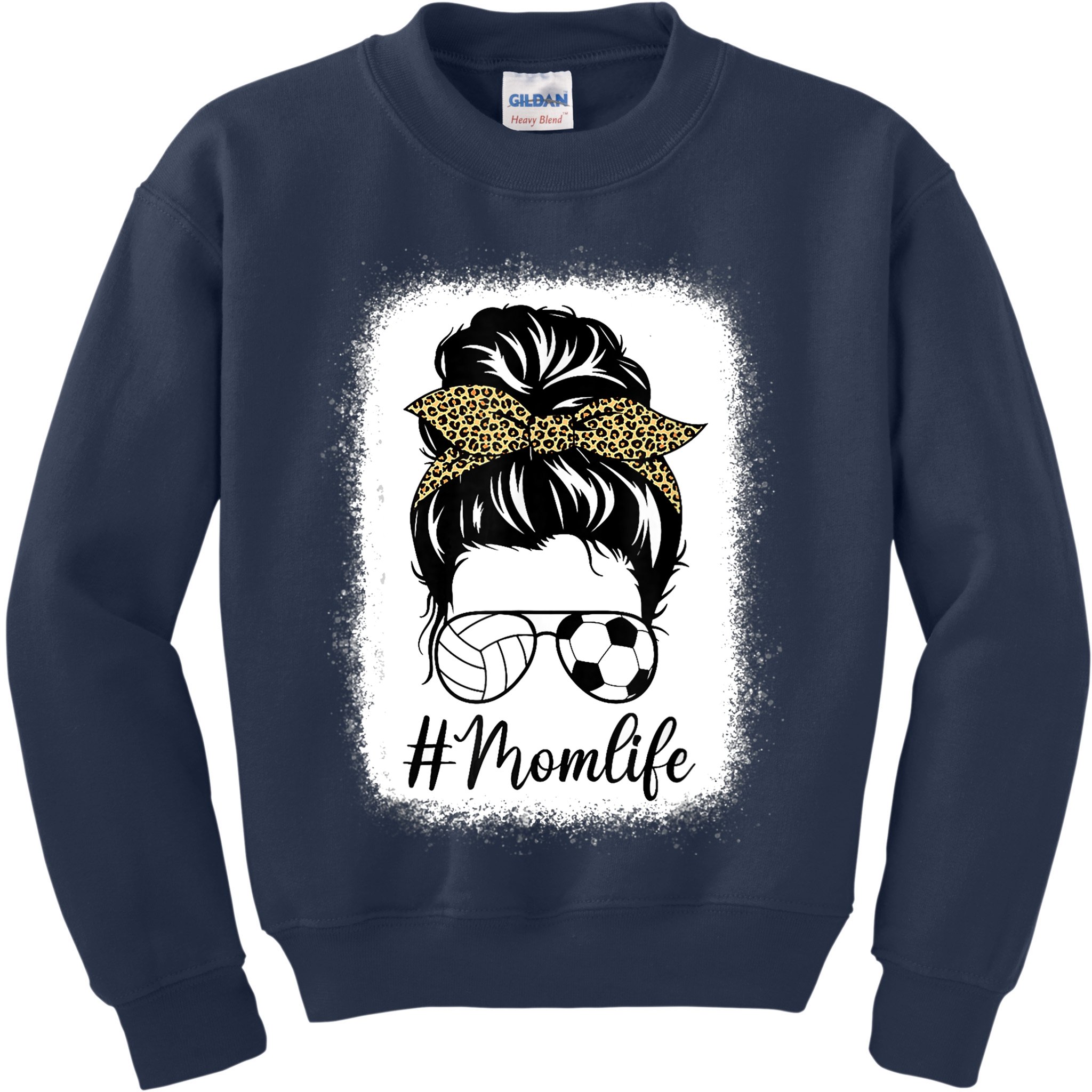 Mothers Day Volleyball And Soccer Mom Life Messy Bun Leopard Kids Sweatshirt