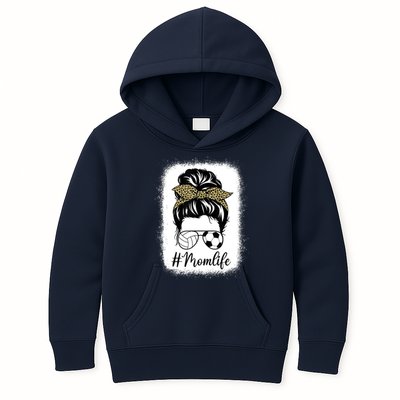 Mothers Day Volleyball And Soccer Mom Life Messy Bun Leopard Kids Hoodie