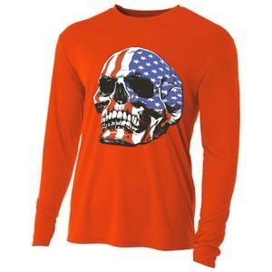 Memorial Day Veterans Day 4th Of July Patriotic Usa Skull Gift Cooling Performance Long Sleeve Crew