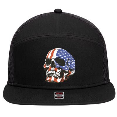 Memorial Day Veterans Day 4th Of July Patriotic Usa Skull Gift 7 Panel Mesh Trucker Snapback Hat