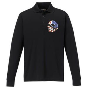 Memorial Day Veterans Day 4th Of July Patriotic Usa Skull Gift Performance Long Sleeve Polo