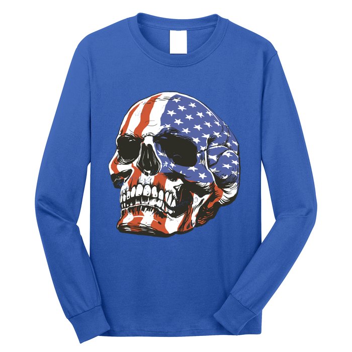 Memorial Day Veterans Day 4th Of July Patriotic Usa Skull Gift Long Sleeve Shirt