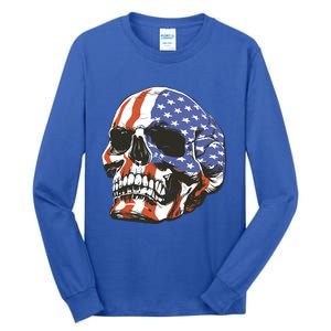 Memorial Day Veterans Day 4th Of July Patriotic Usa Skull Gift Tall Long Sleeve T-Shirt