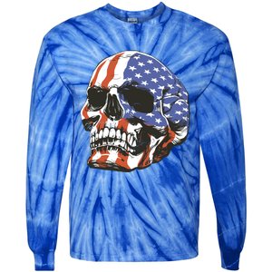 Memorial Day Veterans Day 4th Of July Patriotic Usa Skull Gift Tie-Dye Long Sleeve Shirt