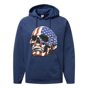 Memorial Day Veterans Day 4th Of July Patriotic Usa Skull Gift Performance Fleece Hoodie