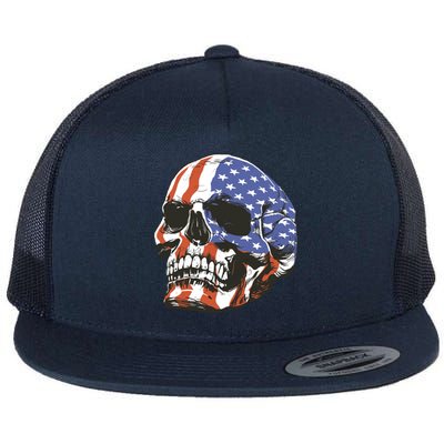 Memorial Day Veterans Day 4th Of July Patriotic Usa Skull Gift Flat Bill Trucker Hat