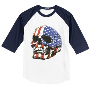 Memorial Day Veterans Day 4th Of July Patriotic Usa Skull Gift Baseball Sleeve Shirt