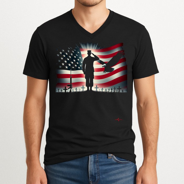 Memorial Day We Will Never Forget Remember The Fallen Flag V-Neck T-Shirt