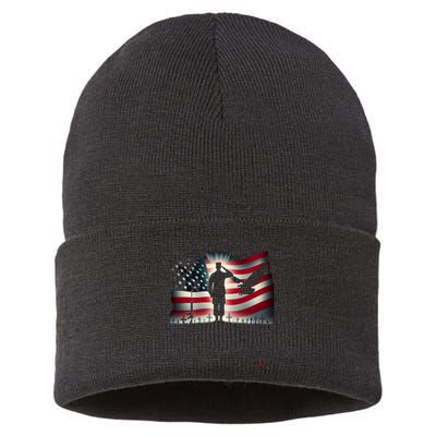 Memorial Day We Will Never Forget Remember The Fallen Flag Sustainable Knit Beanie