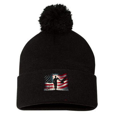 Memorial Day We Will Never Forget Remember The Fallen Flag Pom Pom 12in Knit Beanie