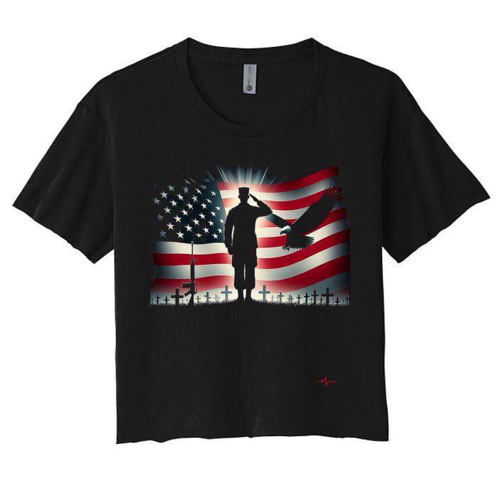 Memorial Day We Will Never Forget Remember The Fallen Flag Women's Crop Top Tee