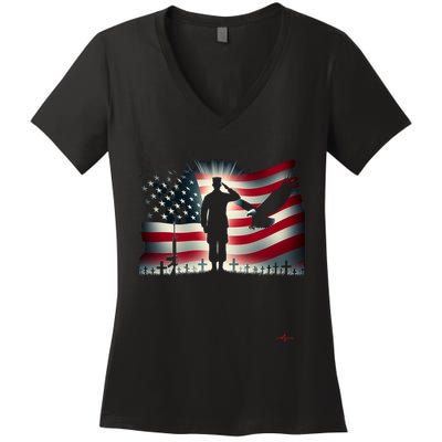 Memorial Day We Will Never Forget Remember The Fallen Flag Women's V-Neck T-Shirt