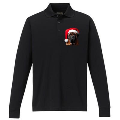 Mastiff Dog With Santa Hat Christmas Xmas Owner Lover Mom Great Gift Performance Long Sleeve Polo