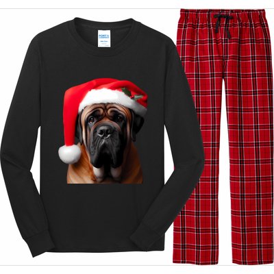 Mastiff Dog With Santa Hat Christmas Xmas Owner Lover Mom Great Gift Long Sleeve Pajama Set