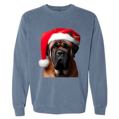 Mastiff Dog With Santa Hat Christmas Xmas Owner Lover Mom Great Gift Garment-Dyed Sweatshirt