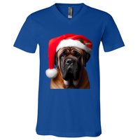 Mastiff Dog With Santa Hat Christmas Xmas Owner Lover Mom Great Gift V-Neck T-Shirt