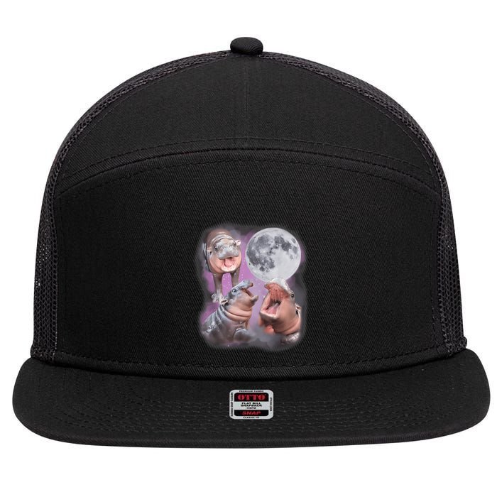 Moo Deng With The Moon 7 Panel Mesh Trucker Snapback Hat