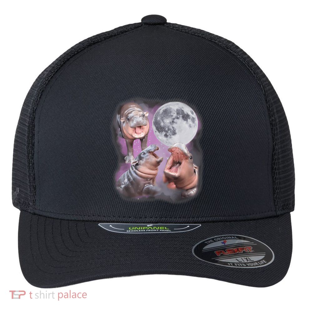 Moo Deng With The Moon Flexfit Unipanel Trucker Cap