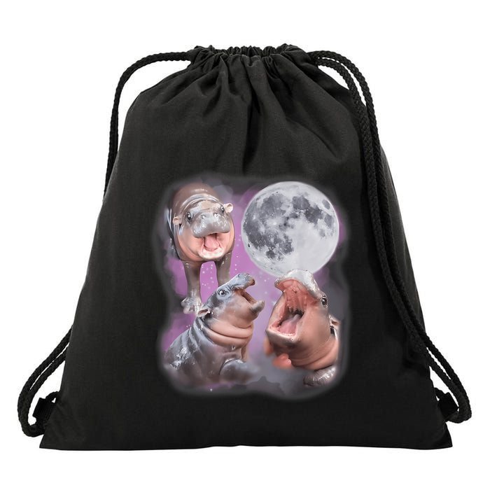 Moo Deng With The Moon Drawstring Bag