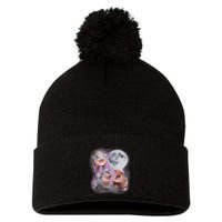 Moo Deng With The Moon Pom Pom 12in Knit Beanie