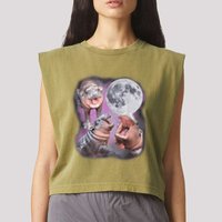 Moo Deng With The Moon Garment-Dyed Women's Muscle Tee