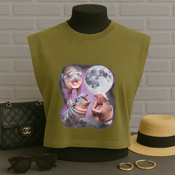 Moo Deng With The Moon Garment-Dyed Women's Muscle Tee