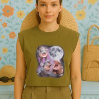 Moo Deng With The Moon Garment-Dyed Women's Muscle Tee